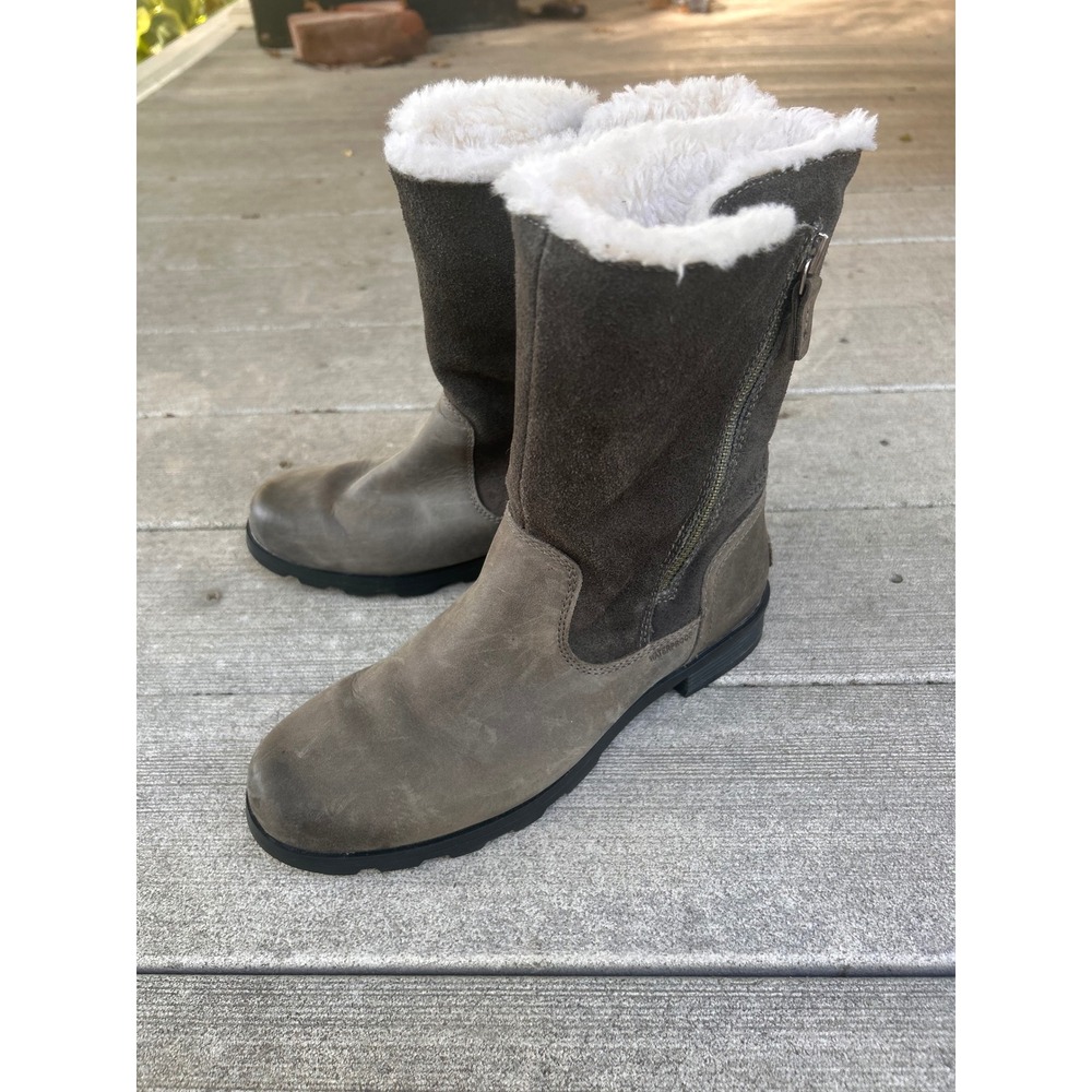Sorel Emilie Foldover Waterproof Leather Suede Winter Quarry Boots Women 8